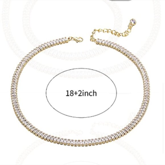 18K GOLD PLATED CRYSTAL CHOKER NECKLACE BRACELET SET - Picture 6 of 9